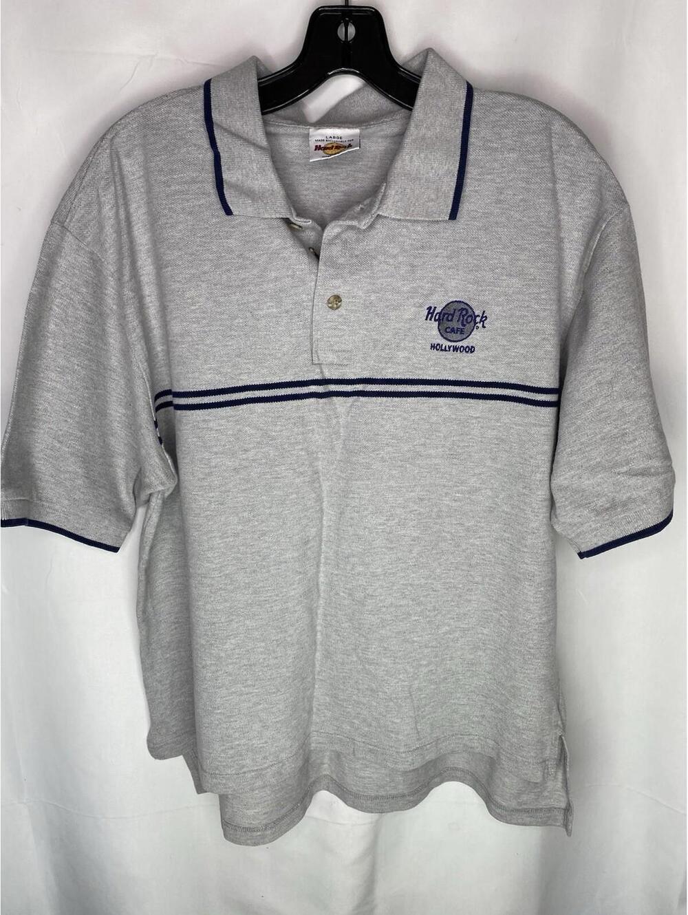 Vintage Hard Rock Polo Shirt Adult Size Large Gray Hollywood Made in US Mens